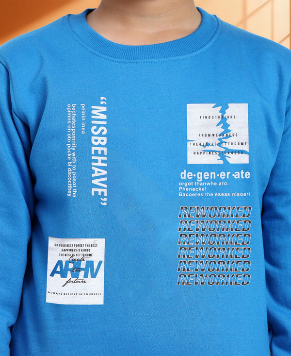 HiFlyers Boys Regular Fit | Premium Cotton Fleece |Full Sleeves|Round Neck|Trendy Winter Wear| Sweatshirts For Boys And Girls -Blue