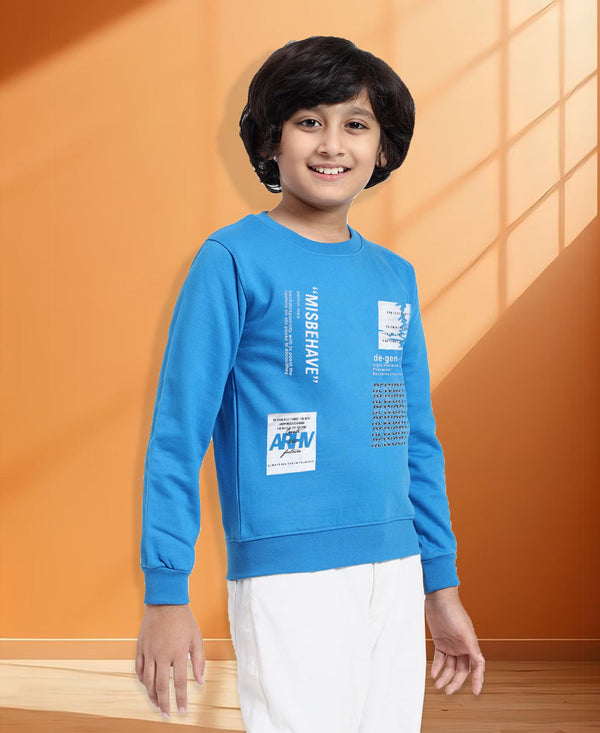 HiFlyers Boys Regular Fit | Premium Cotton Fleece |Full Sleeves|Round Neck|Trendy Winter Wear| Sweatshirts For Boys And Girls -Blue