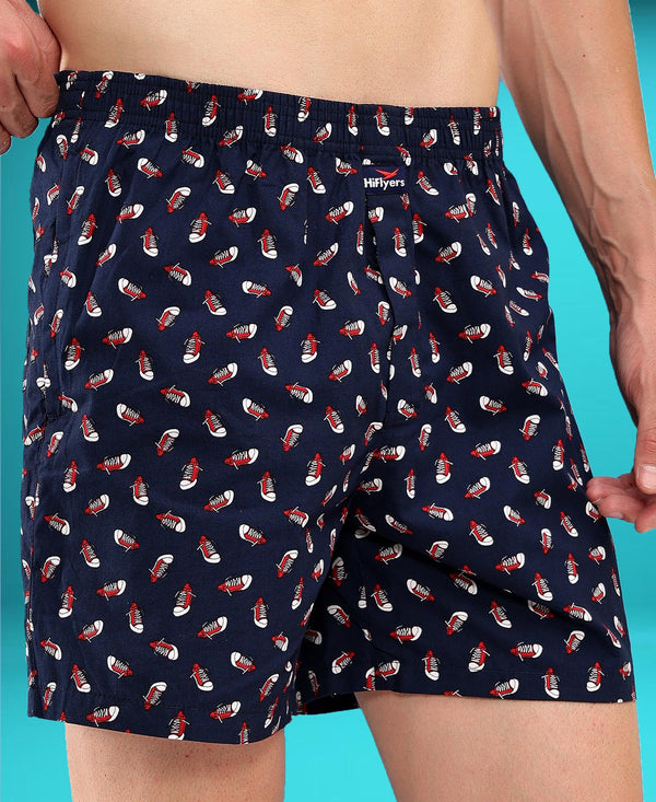 HiFlyers Men Regular Fit Printed Super Combed Cotton Woven Boxer Short Pack Of 1 Blue