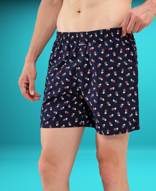 HiFlyers Men Regular Fit Printed Super Combed Cotton Woven Boxer Short Pack Of 1 Blue