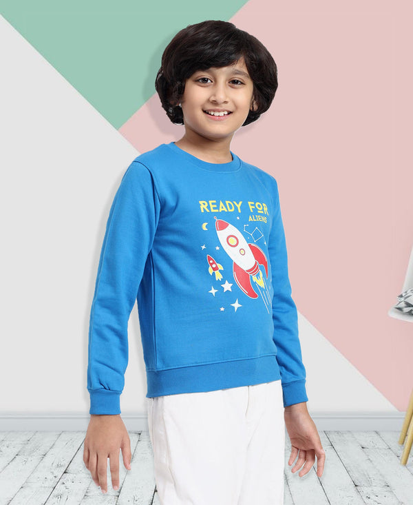 HiFlyers Boys Regular Fit | Premium Cotton Fleece |Full Sleeves|Round Neck|Trendy Winter Wear| Sweatshirts For Boys And Girls -Blue