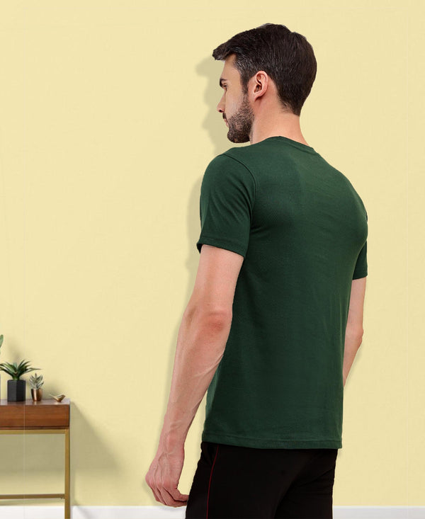 T.T. Men Eco Friendly (Cotton Rich) Recycled Fabric Solid Round Neck Regular Fit Bottle Green