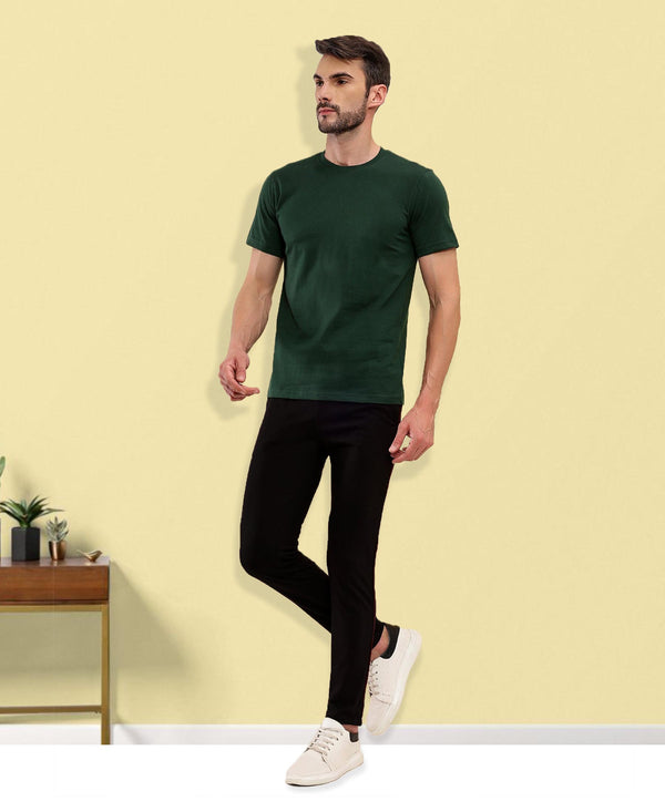 T.T. Men Eco Friendly (Cotton Rich) Recycled Fabric Solid Round Neck Regular Fit Bottle Green