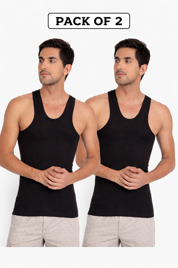 T.T. Men Desire Parker Black Rib Vest (Pack Of 2)