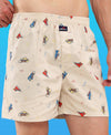 HiFlyers Men Regular Fit Printed Super Combed Cotton Woven Boxer Short Pack Of 1 Cream