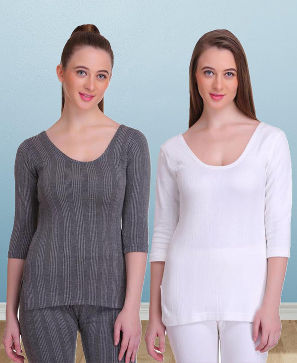 T.T. Women Hotpot Elite 3/4Th Thermal Slip Anthra - White (Pack Of 2)
