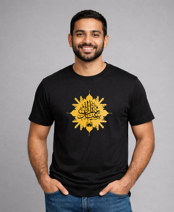 T.T. Men|Eid Special Printed Tees|Round Neck|Half Sleeves|Cotton Blended Tees For Men|Regular Fit|(Non Returnable/ Non Exchangeable Item)|Black