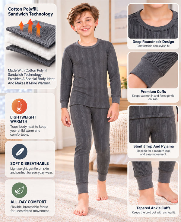 T.T. Elite Kids Light Weight Thermal Set With Polyfill Sandwich Technology - Anthra Melange