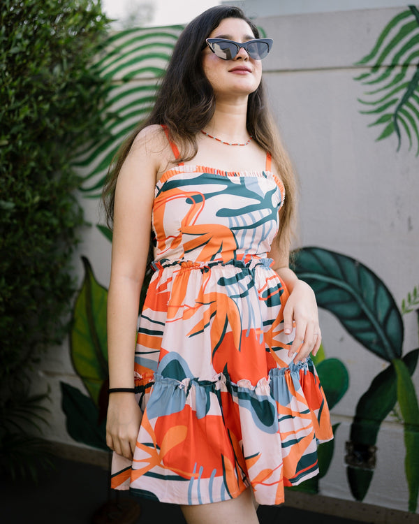 Garden Party Orange Tropical Dress