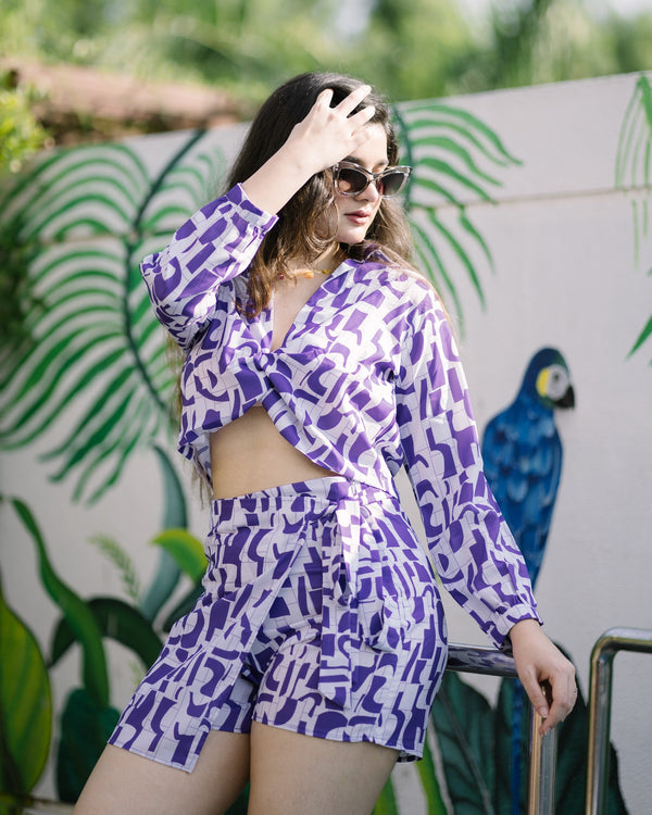 Garden Party Purple Printed Co Ord Set (Combo)
