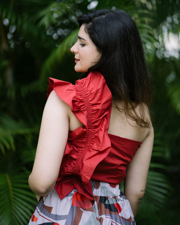 Scarlet bloom ruffle cotton top