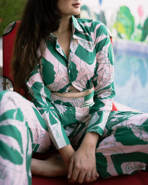Garden Party Green Tropical Print Co Ord Set (Combo)