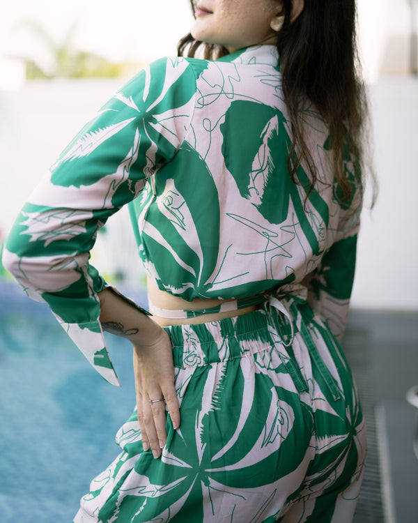 Garden Party Green Tropical Print Co Ord Set (Combo)