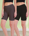T.T. Pearl Women 100% Cotton Multipurpose Shorts Pack Of 2 Black & Chocolate Brown