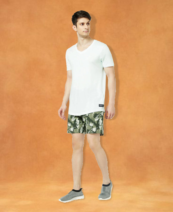 T.T. Mens Cotton Regular FitPrinted Bermuda Shorts With ZipperGreen