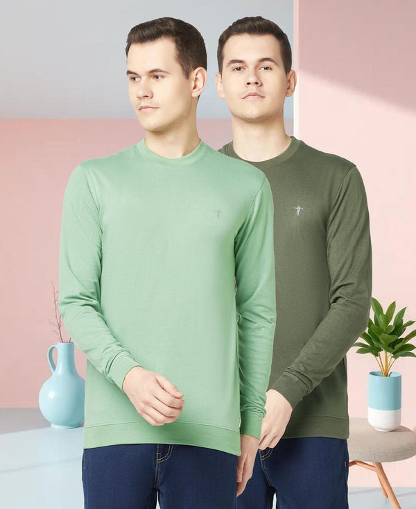 T.T. Men Cotton Polyster Regular Fit Solid Full Sleeve T-Shirt Pack Of 2 (Olive-Green )