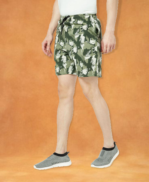 T.T. Mens Cotton Regular FitPrinted Bermuda Shorts With ZipperGreen