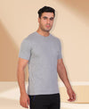 HiFlyers Men Slim Fit Self-Design Premium Rn Tshirts Grey Melange