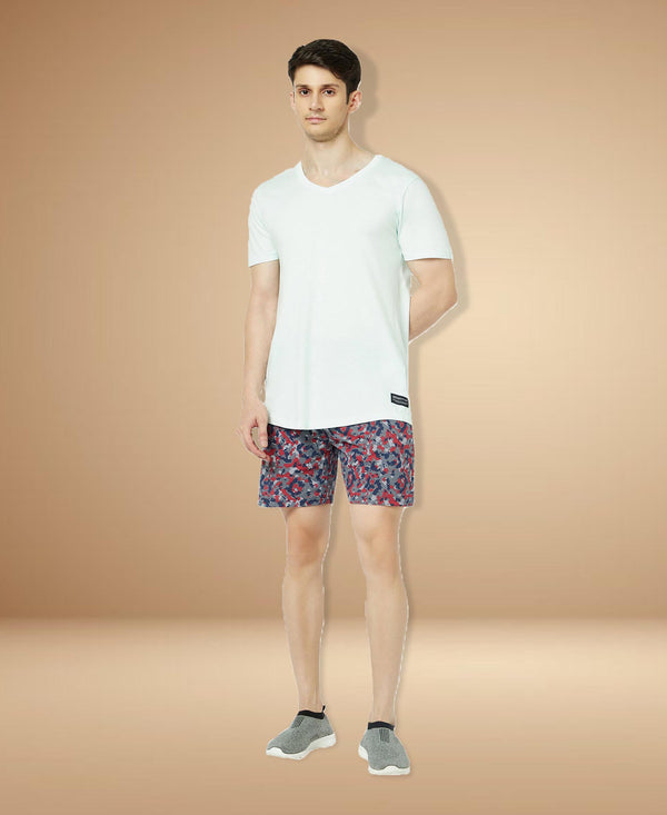 T.T. Mens Cotton Regular FitPrinted Bermuda Shorts With ZipperGrey Red