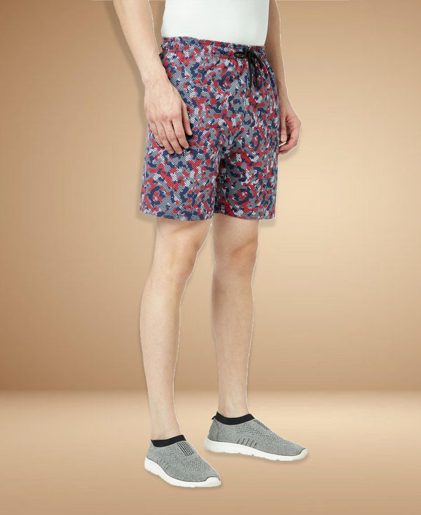 T.T. Mens Cotton Regular FitPrinted Bermuda Shorts With ZipperGrey Red