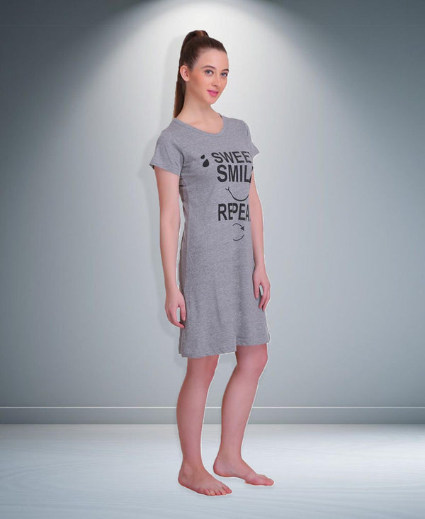 T.T. Women Half Sleeves 3/4Th Gown - Grey