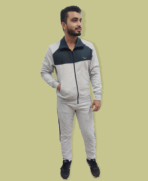 HiFlyers Mens Grey Regular FitSolid Fleece Tracksuit