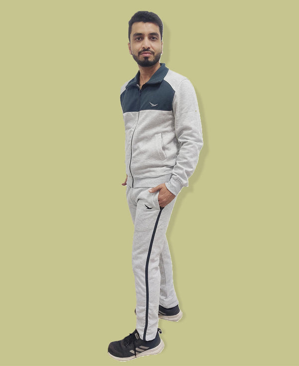 HiFlyers Mens Grey Regular FitSolid Fleece Tracksuit