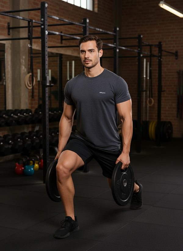 HiFlyers Men Slim Fit Solid Premium Rn Tshirts Anthra