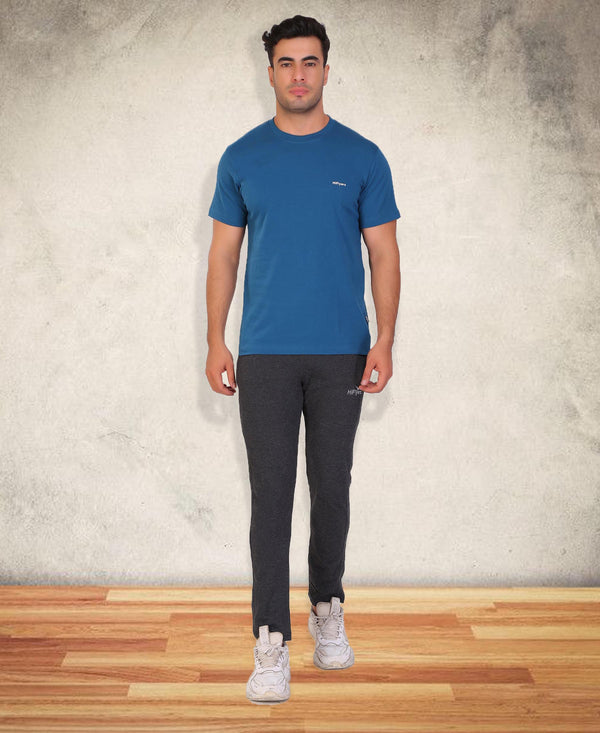 HiFlyers Men Slim Fit Solid Premium Rn Tshirts Deep Atlantic