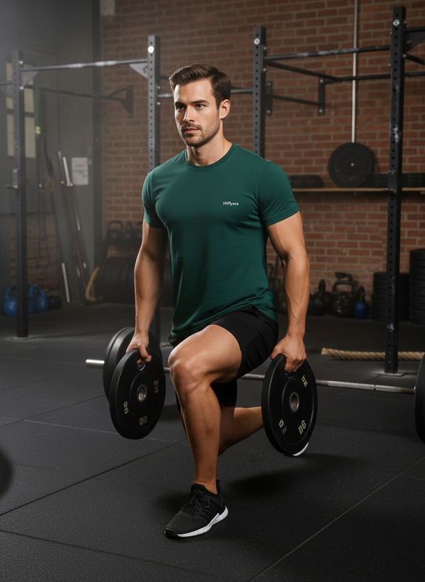 HiFlyers Men Slim Fit Solid Premium Rn Tshirts Eden Green