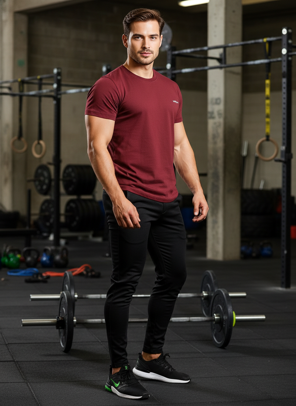 HiFlyers Men Slim Fit Solid Premium Rn Tshirts Maroon