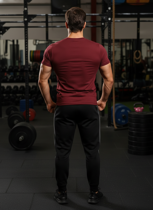 HiFlyers Men Slim Fit Solid Premium Rn Tshirts Maroon