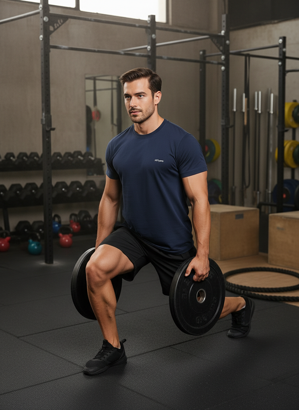 HiFlyers Men Slim Fit Solid Premium Rn Tshirts Navy