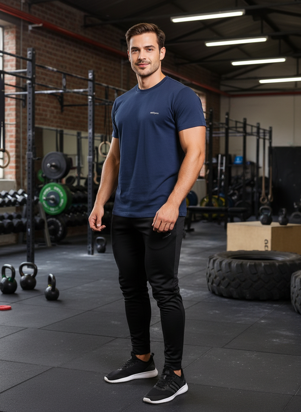 HiFlyers Men Slim Fit Solid Premium Rn Tshirts Navy