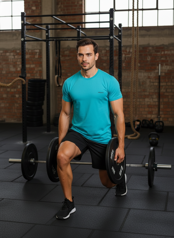 HiFlyers Men Slim Fit Solid Premium Rn Tshirts Teal Blue