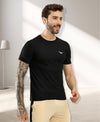 HiFlyers Men Regular Fit Polyster Pique Round Neck Half Sleev Tshirt Black