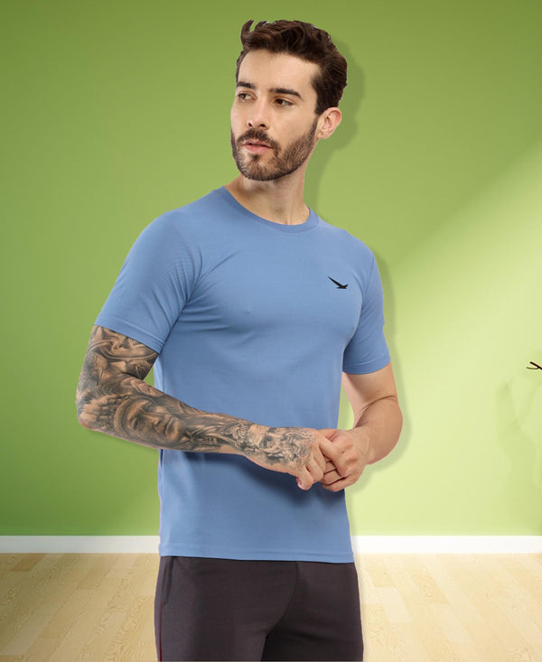 HiFlyers Men Regular Fit Polyster Pique Round Neck Half Sleev Tshirt Blue