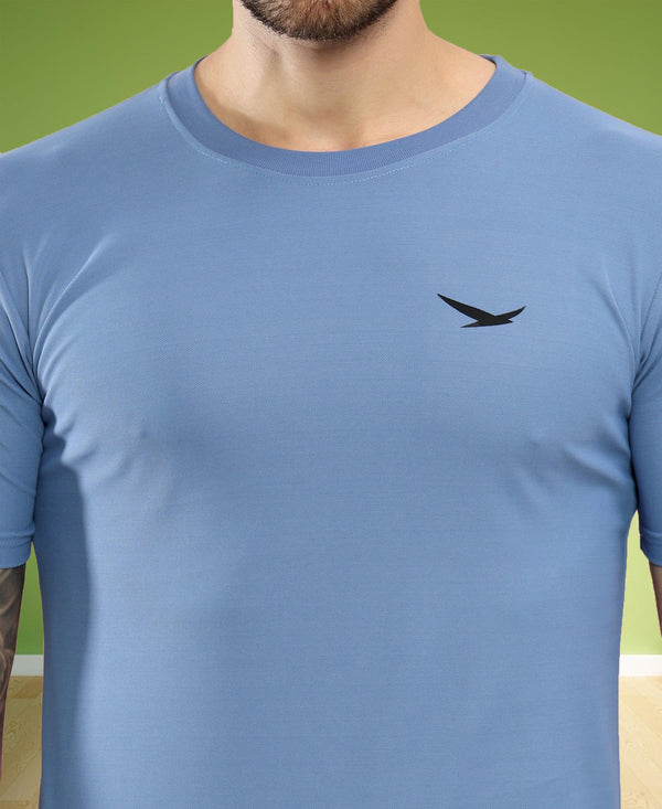 HiFlyers Men Regular Fit Polyster Pique Round Neck Half Sleev Tshirt Blue