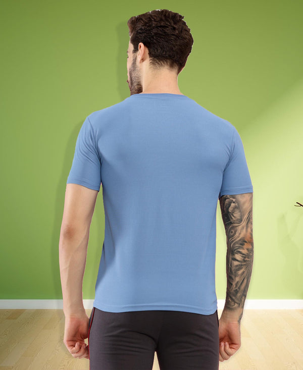 HiFlyers Men Regular Fit Polyster Pique Round Neck Half Sleev Tshirt Blue