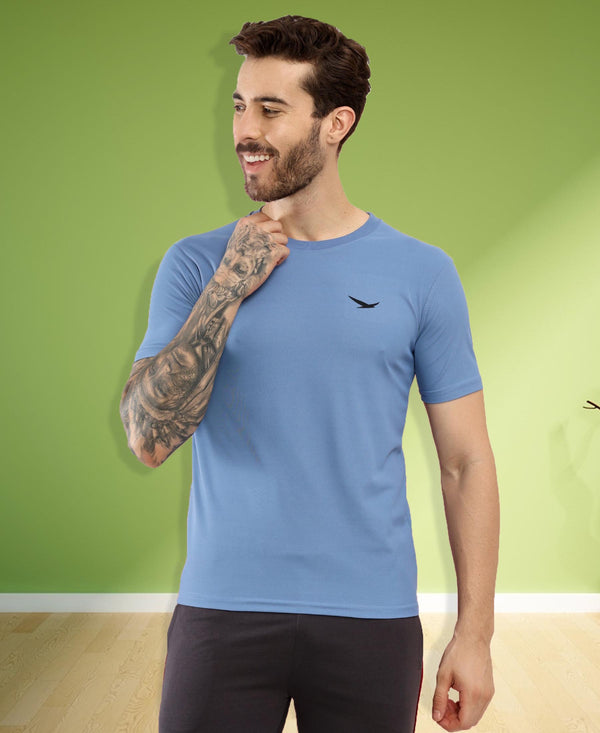 HiFlyers Men Regular Fit Polyster Pique Round Neck Half Sleev Tshirt Blue