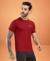HiFlyers Men Regular Fit Polyster Pique Round Neck Half Sleev Tshirt Maroon