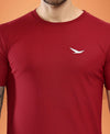 HiFlyers Men Regular Fit Polyster Pique Round Neck Half Sleev Tshirt Maroon