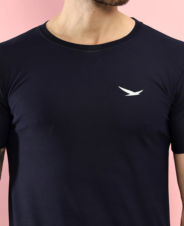 HiFlyers Men Regular Fit Polyster Pique Round Neck Half Sleev Tshirt Navy