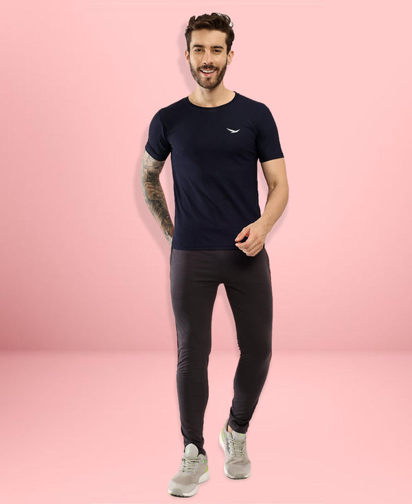 HiFlyers Men Regular Fit Polyster Pique Round Neck Half Sleev Tshirt Navy