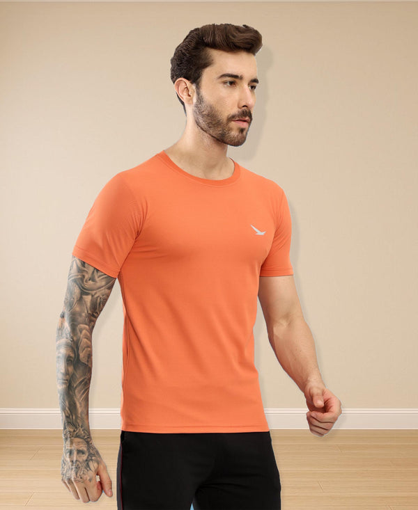 HiFlyers Men Regular Fit Polyster Pique Round Neck Half Sleev Tshirt Orange