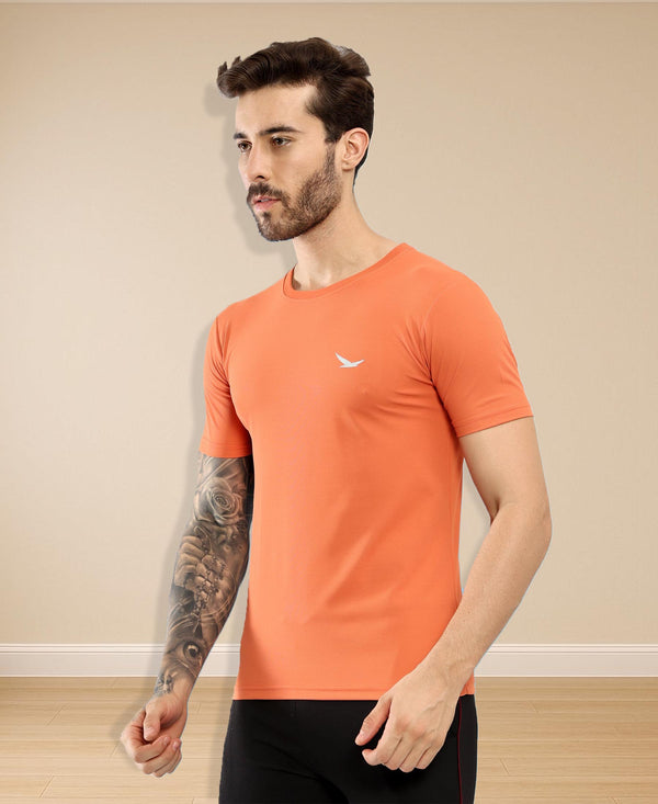 HiFlyers Men Regular Fit Polyster Pique Round Neck Half Sleev Tshirt Orange