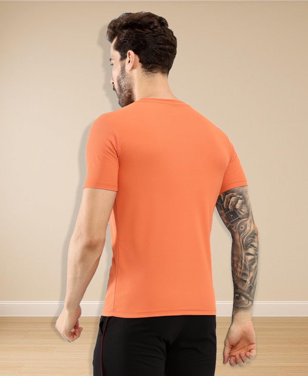 HiFlyers Men Regular Fit Polyster Pique Round Neck Half Sleev Tshirt Orange