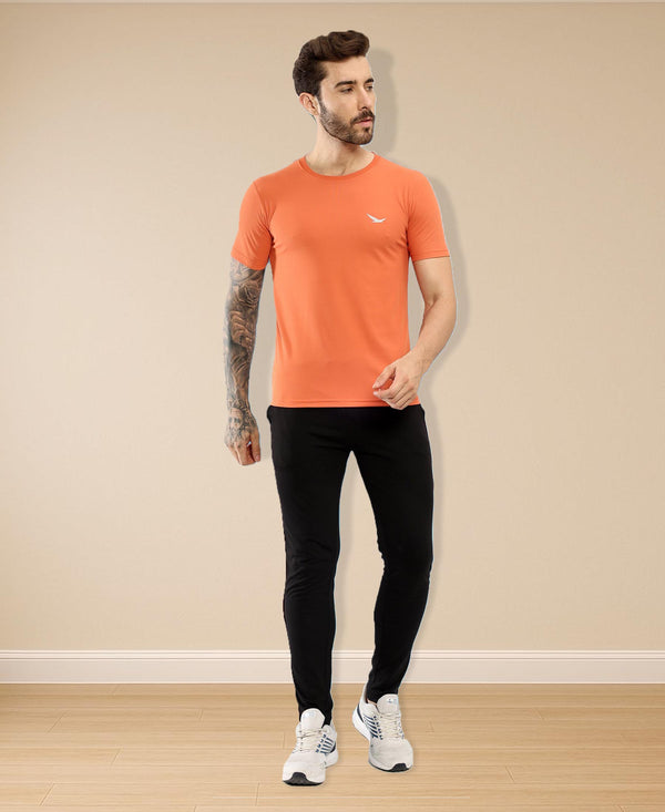 HiFlyers Men Regular Fit Polyster Pique Round Neck Half Sleev Tshirt Orange