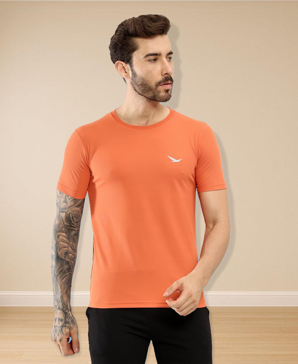 HiFlyers Men Regular Fit Polyster Pique Round Neck Half Sleev Tshirt Orange