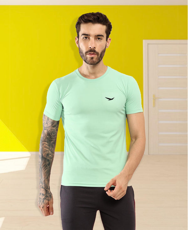 HiFlyers Men Regular Fit Polyster Pique Round Neck Half Sleev Tshirt Pista